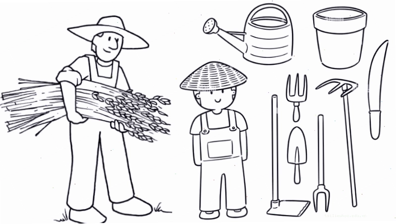 tranh tô màu dụng cụ nghề nông cuốc nhỏ tranh tô màu dụng cụ nghề nông cái cuốc nhỏ
