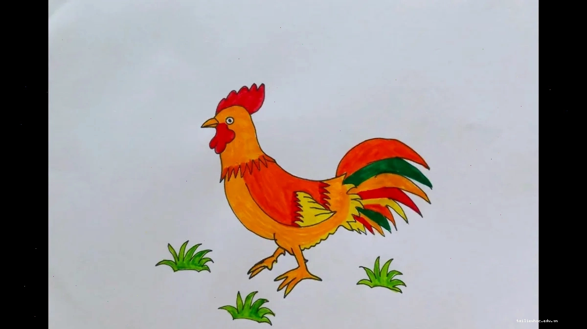 Gà mẹ và con tranh tô màu gà con đứng cạnh mẹ