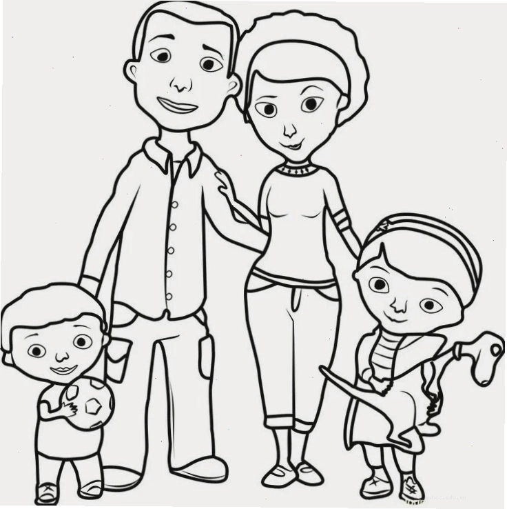 Tranh tô màu gia đình 4 người đi du lịch