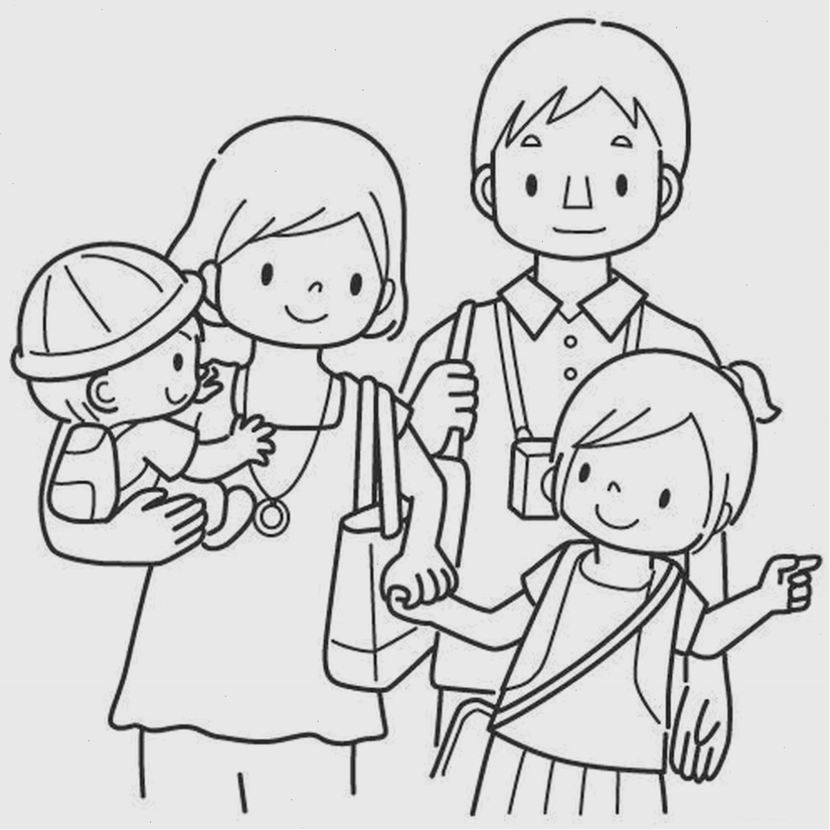Tranh tô màu gia đình 4 người đi siêu thị
