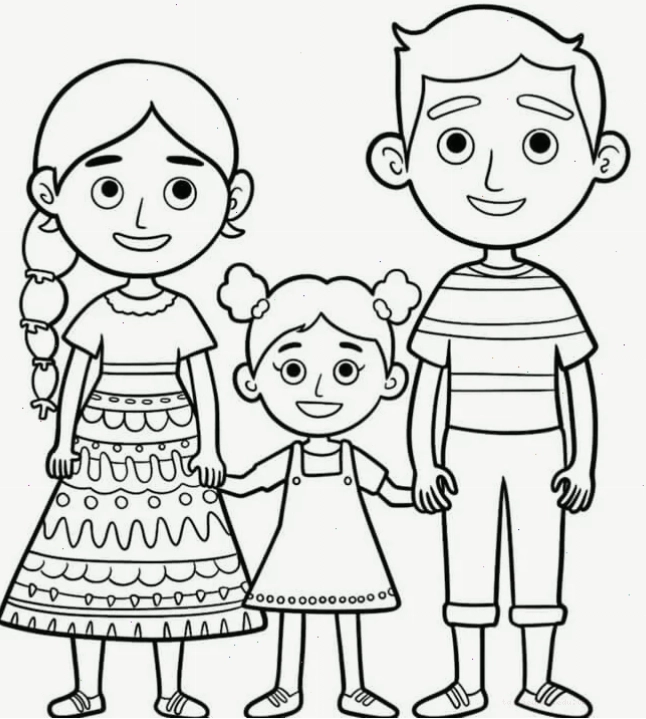 Tranh tô màu gia đình 4 người hạnh phúc