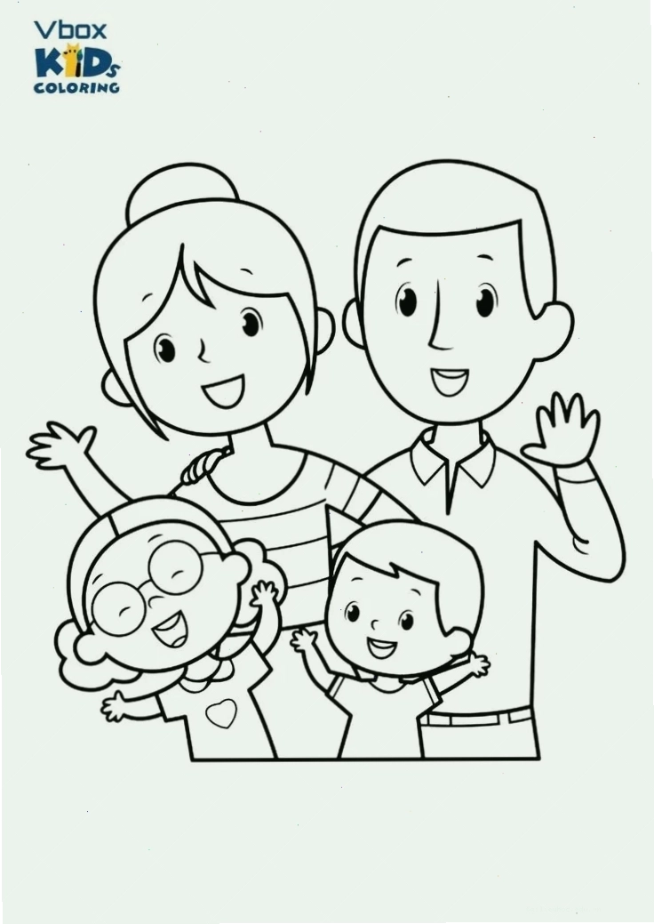 Tranh tô màu gia đình 4 người nắm tay nhau