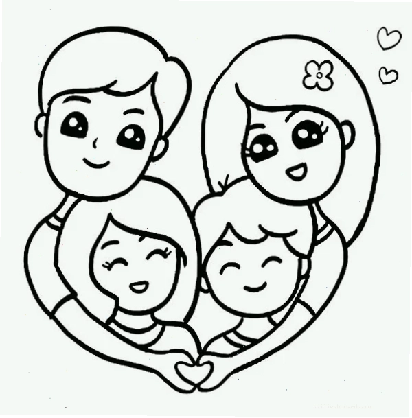 Tranh tô màu gia đình 4 người vui vẻ