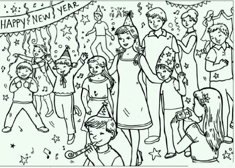 tranh tô màu gia đình ngày tết bé thả diều