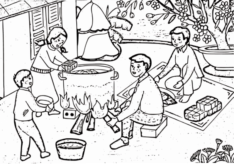 tranh tô màu gia đình ngày tết gia đình dạo phố