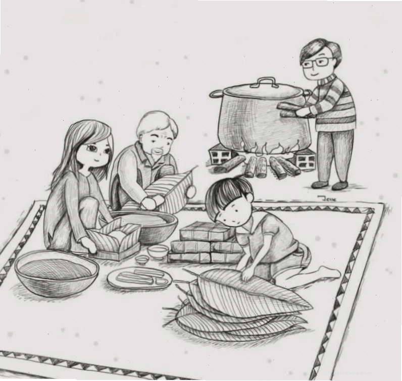 tranh tô màu gia đình ngày tết hình đồng tiền vàng