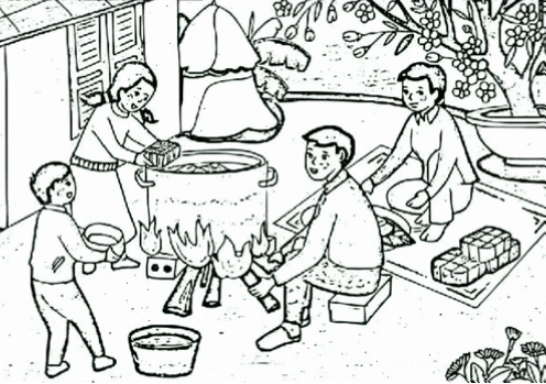 tranh tô màu nấu bánh chưng
