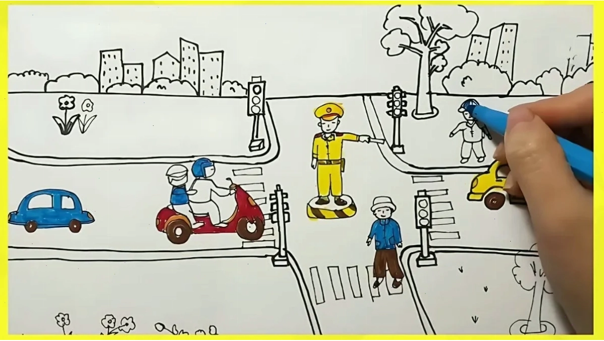 tranh tô màu ngã tư đường phố đẹp