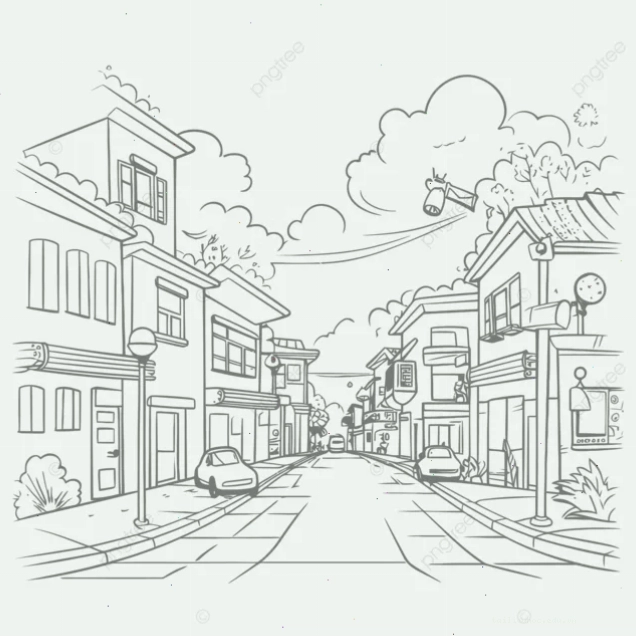 tranh tô màu ngã tư đường phố rực rỡ