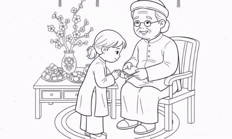 tranh gia đình sum họp tranh tô màu ngày tết