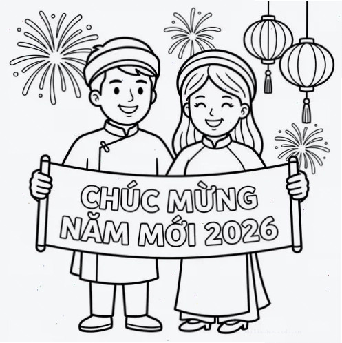 Câu đối ngày tết tranh tô màu ngày tết nguyên đán hình câu đối đỏ