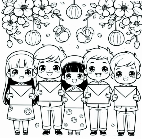 Cây quất tài lộc tranh tô màu ngày tết nguyên đán hình cây quất