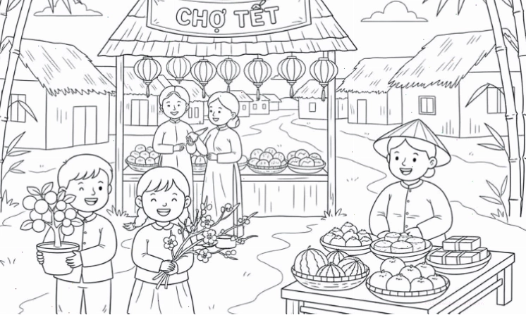 Tranh gói bánh chưng tranh tô màu ngày tết quê em cảnh bánh chưng