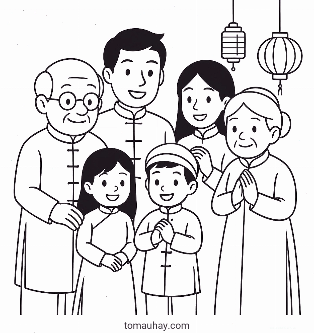 Tranh tết đơn giản tranh tô màu ngày tết quê em đơn giản cho trẻ