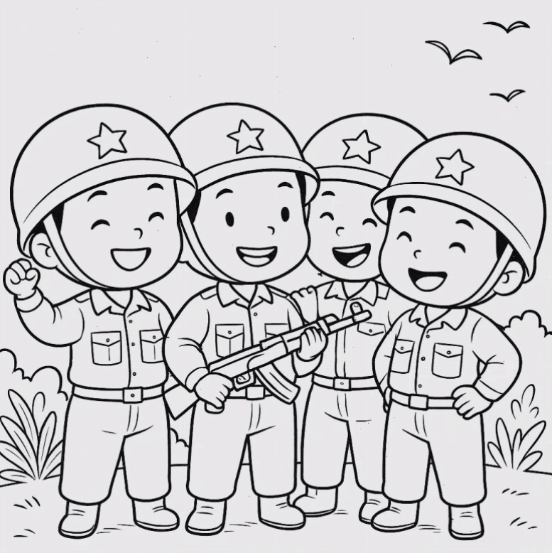 Chú bộ đội hành quân Tranh tô màu nghề bộ đội hành quân