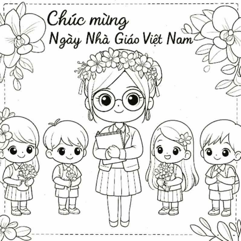 tranh tô màu nghề cô giáo đang mỉm cười