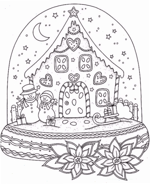 Tuyết rơi trên mái nhà tranh tô màu ngôi nhà noel có tuyết rơi