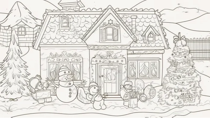 Đêm giáng sinh tại nhà tranh tô màu ngôi nhà noel dưới ánh trăng