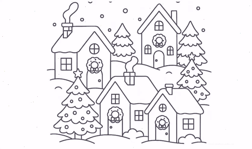 Ngôi nhà trên vùng núi tuyết tranh tô màu ngôi nhà noel trên vùng núi