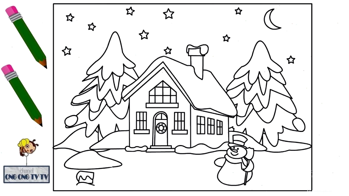 Ngôi nhà và tuần lộc tranh tô màu ngôi nhà noel với chú tuần lộc