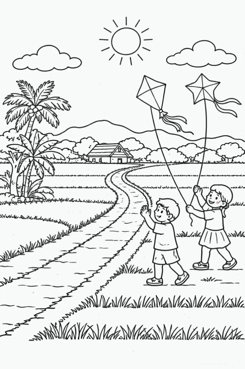 Con đò tranh tô màu quê hương đất nước con đò nhỏ