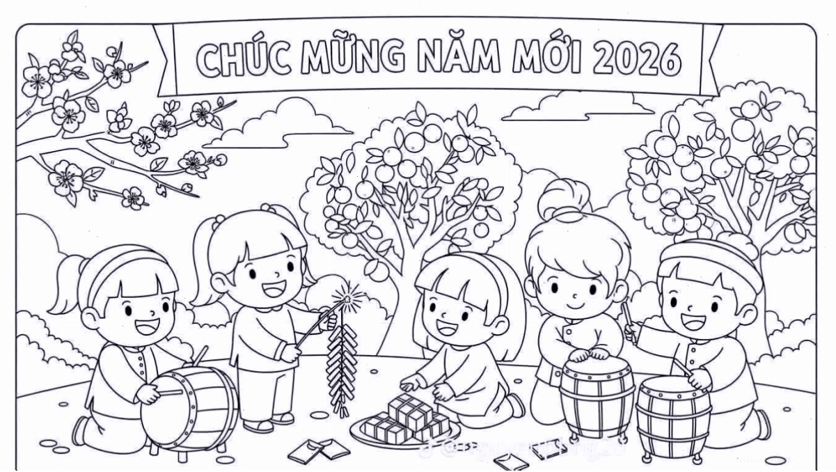 thiệp chúc mừng tranh tô màu tết 2025 hình thiệp tết