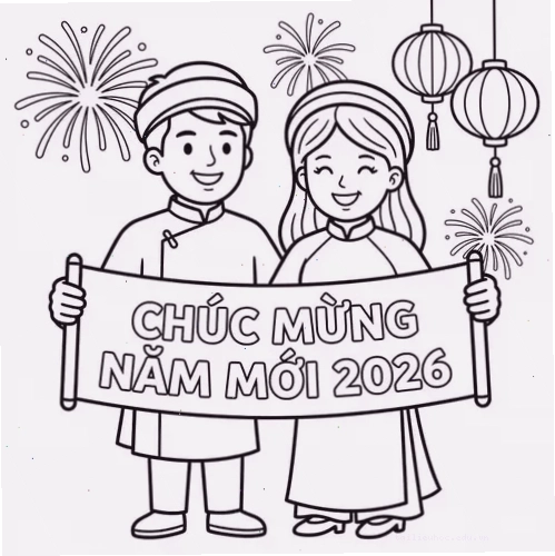tranh tô màu tết 2026 dưa hấu tết