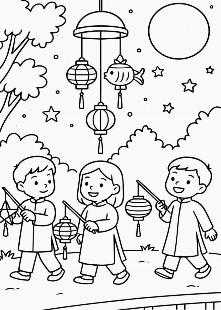 tranh tô màu tết trung thu đèn ông sao tranh tô màu tết trung thu đơn giản với đèn ông sao