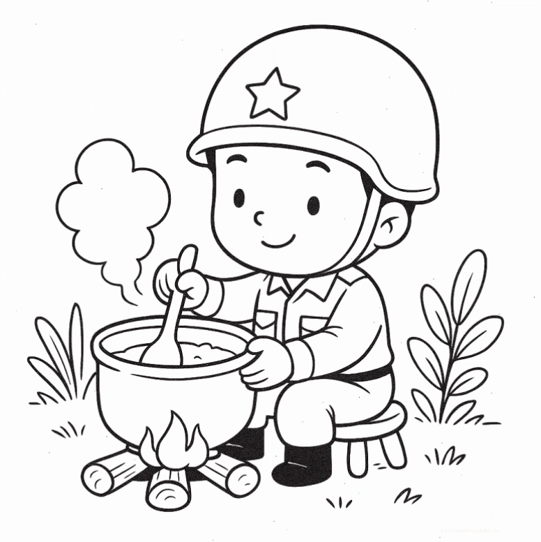 Chú bộ đội máy bay tranh tô màu trang phục chú bộ đội và máy bay
