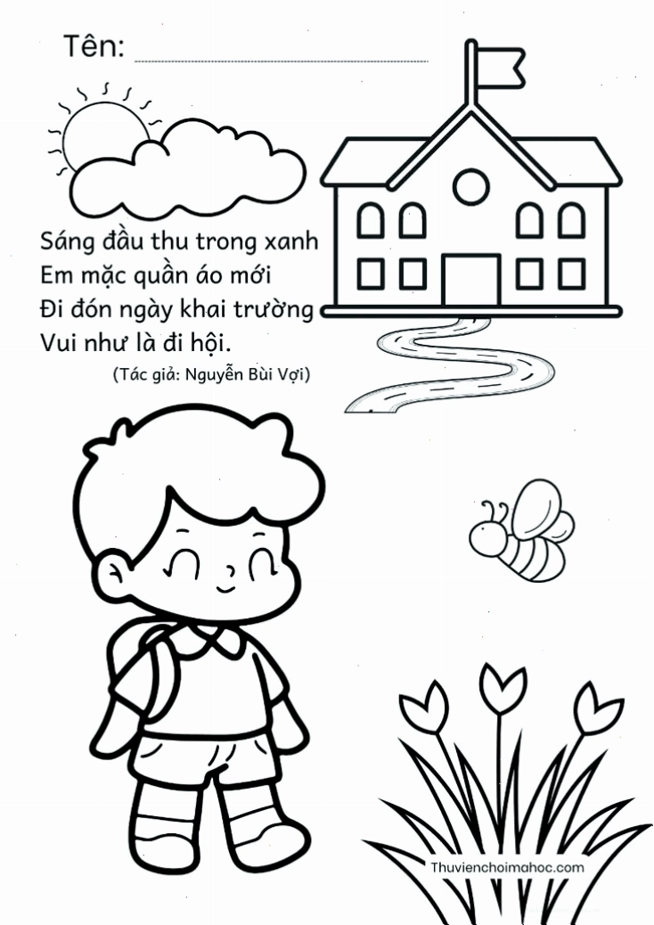 tranh tô màu trường học đơn giản cho bé mới tập