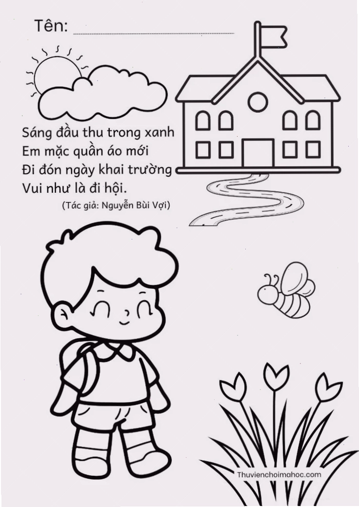 lớp học đáng yêu tranh tô màu về trường mầm non với hình ảnh lớp học