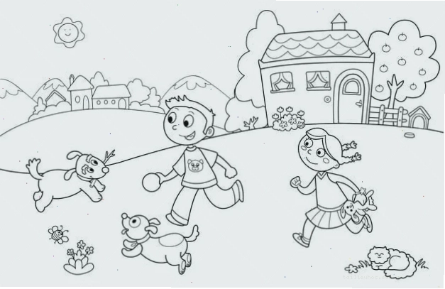 Hàng cây xanh mát trên sân trường Tranh tô màu về trường tiểu học có hàng cây
