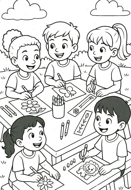 Cổng trường mái đỏ quen thuộc Tranh tô màu về trường tiểu học với cổng trường mái đỏ