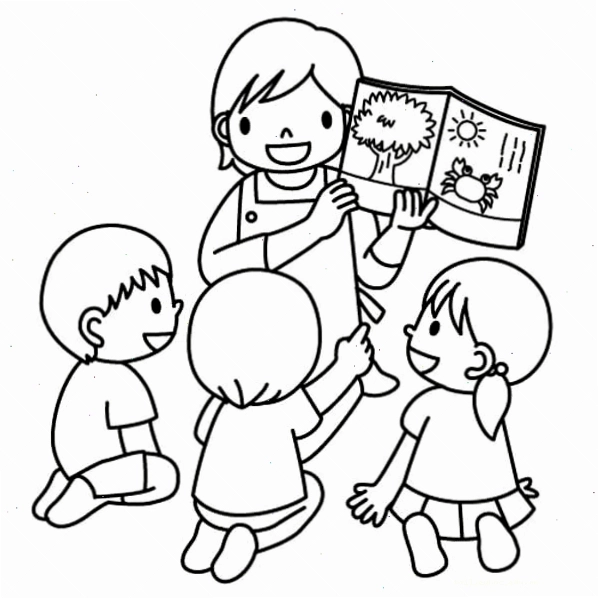 tranh vẽ trường mầm non cho trẻ tô màu các cô giáo đón bé