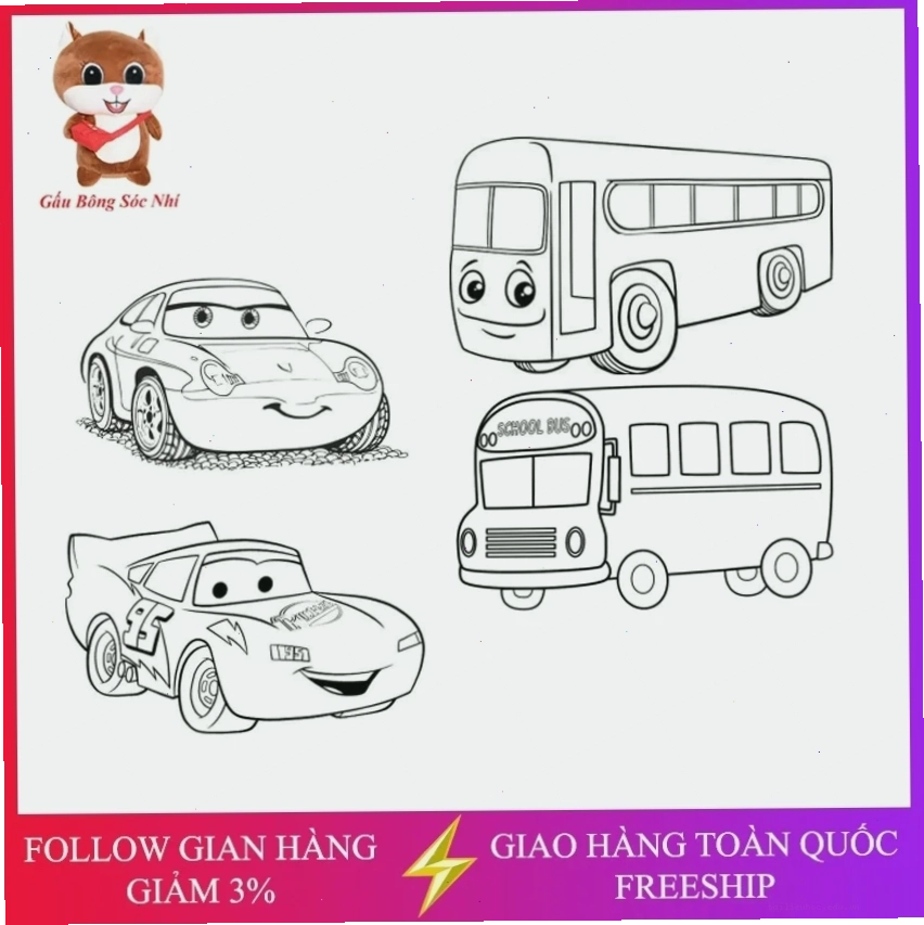 Xe bán tải địa hình trong hình vẽ ô tô cho bé tô màu