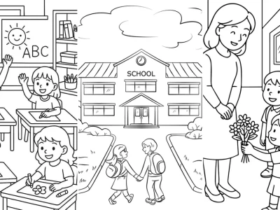 Bộ sưu tập tranh tô màu về trường tiểu học cực xinh cho bé