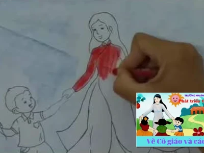 Hướng dẫn giáo án tô màu tranh cô giáo và các bạn chuẩn