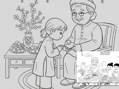 Tranh tô màu bé chúc tết ông bà tuyệt vời nhất 2026