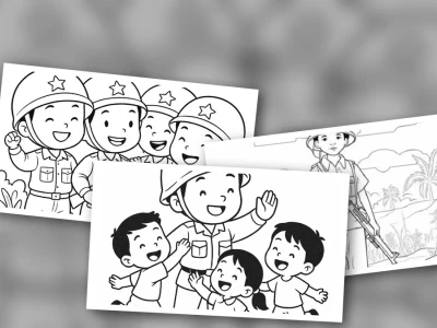 Tranh tô màu chú bộ đội hành quân độc đáo cho bé yêu