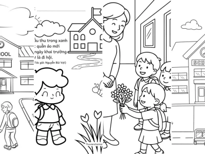 Tranh tô màu về trường mầm non cho bé yêu sáng tạo