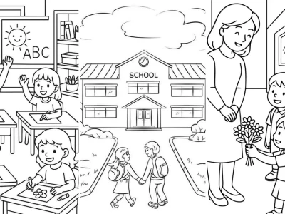 Tuyển tập tranh tô màu chủ đề trường tiểu học cho bé