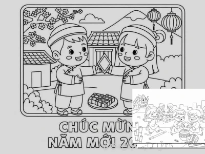 Tuyển tập tranh tô màu tết 2026 rực rỡ sắc xuân cho bé